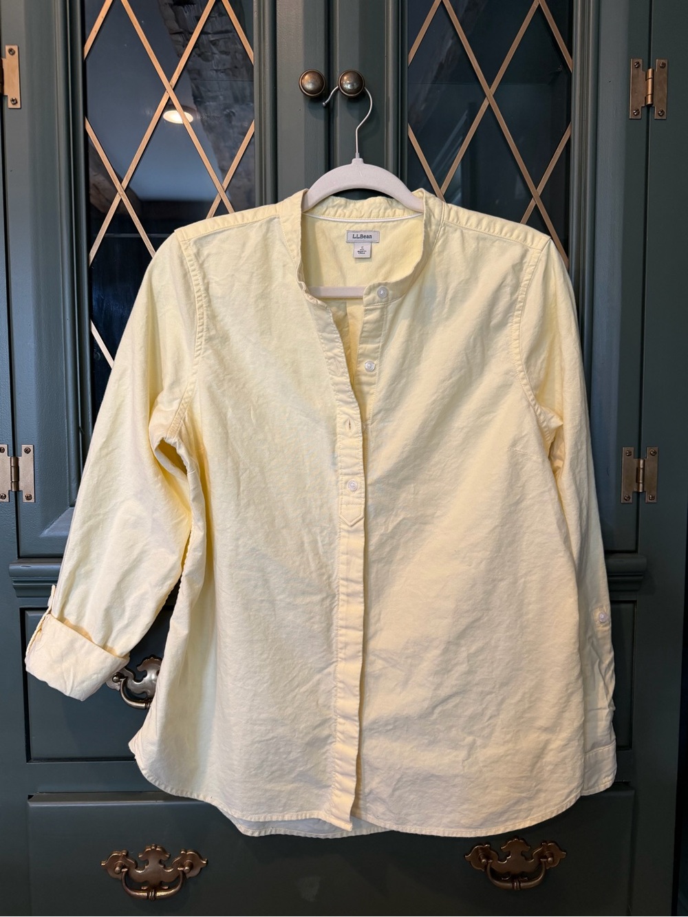 L.L. Bean Light Yellow Band-Collar Button Shirt